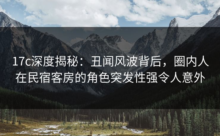 17c深度揭秘：丑闻风波背后，圈内人在民宿客房的角色突发性强令人意外